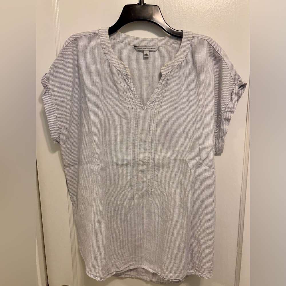 Adrienne Vittadini Blue and White Striped Blouse